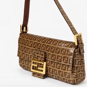 Fendi Tan and Brown Monogram Shoulder Bag-COA included-size 33*25*4cm
